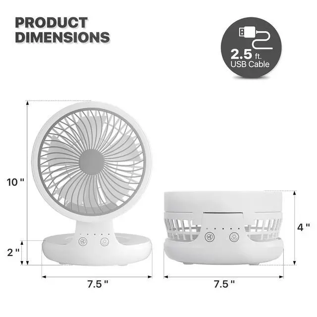 Alt view image 2 of 7 - 8-Inch Small Rechargeable USB Desk Fan Battery Operated with Speeds for Home Office Bedroom Mini Portable Personal Quiet Desktop Air Circulator Foldable Cooling Oscillating Table Fan
