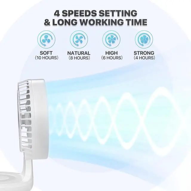 Alt view image 5 of 7 - 8-Inch Small Rechargeable USB Desk Fan Battery Operated with Speeds for Home Office Bedroom Mini Portable Personal Quiet Desktop Air Circulator Foldable Cooling Oscillating Table Fan