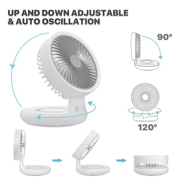 Alt view image 6 of 7 - 8-Inch Small Rechargeable USB Desk Fan Battery Operated with Speeds for Home Office Bedroom Mini Portable Personal Quiet Desktop Air Circulator Foldable Cooling Oscillating Table Fan
