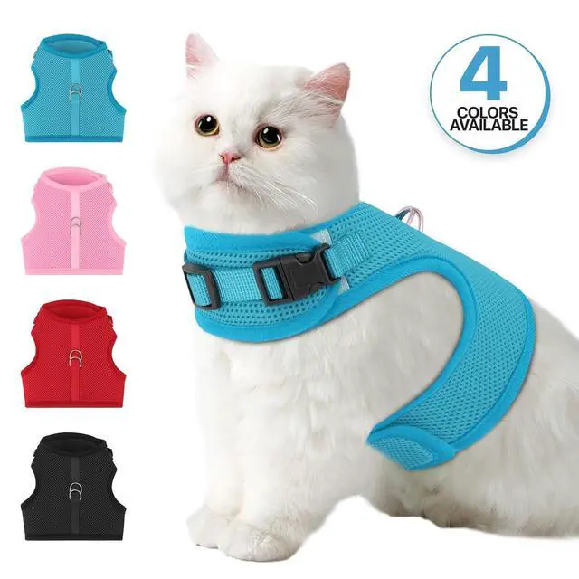 Alt view image 7 of 7 - Soft Cat Harness for Walking Escape Proof and Travel, Kitten Adjustable Breathable Vest Harness - Sky Blue, L