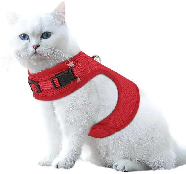 Main image of Soft Cat Harness for Walking Escape Proof and Travel, Kitten Adjustable Breathable Vest Harness - Red, M