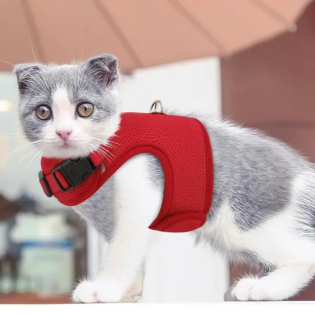 Alt view image 3 of 7 - Soft Cat Harness for Walking Escape Proof and Travel, Kitten Adjustable Breathable Vest Harness - Red, M