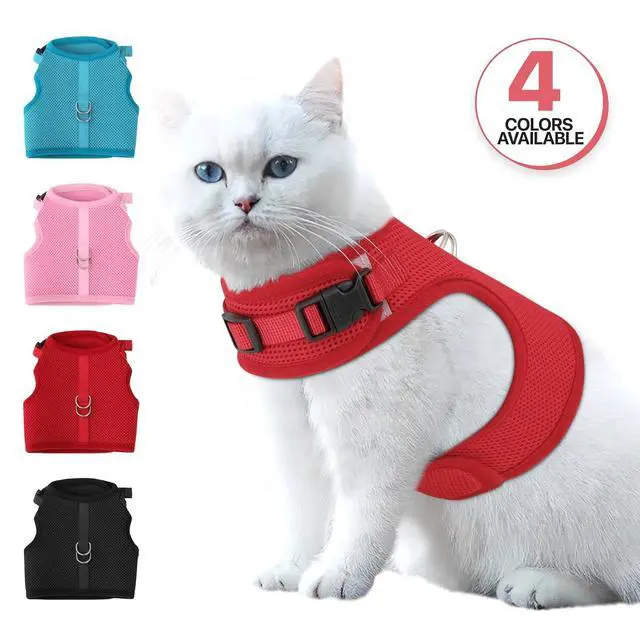 Alt view image 7 of 7 - Soft Cat Harness for Walking Escape Proof and Travel, Kitten Adjustable Breathable Vest Harness - Red, M