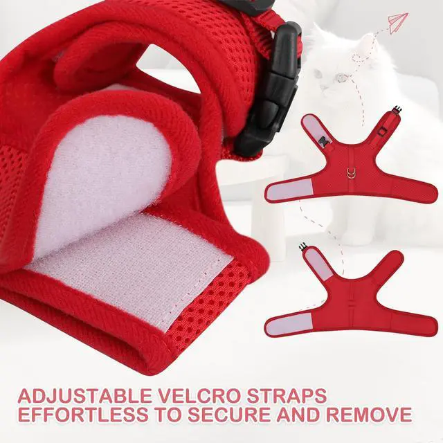 Alt view image 5 of 7 - Soft Cat Harness for Walking Escape Proof and Travel, Kitten Adjustable Breathable Vest Harness - Red, M