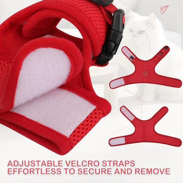 Alt view image 5 of 7 - Soft Cat Harness for Walking Escape Proof and Travel, Kitten Adjustable Breathable Vest Harness - Red, L