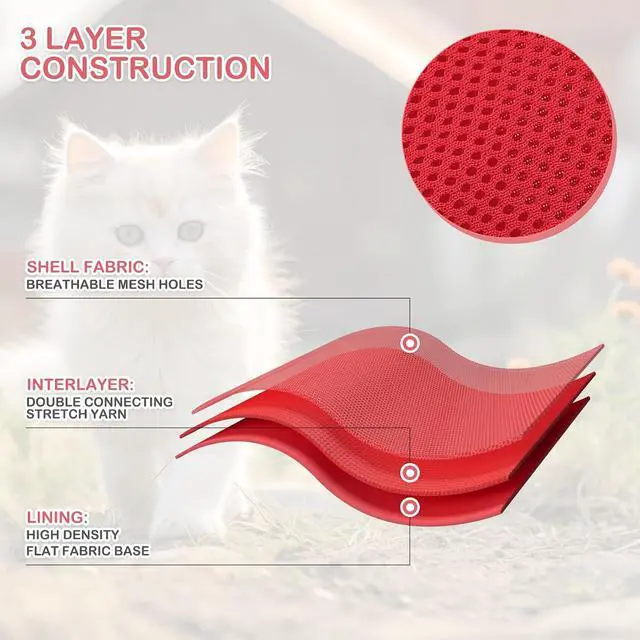 Alt view image 6 of 7 - Soft Cat Harness for Walking Escape Proof and Travel, Kitten Adjustable Breathable Vest Harness - Red, M