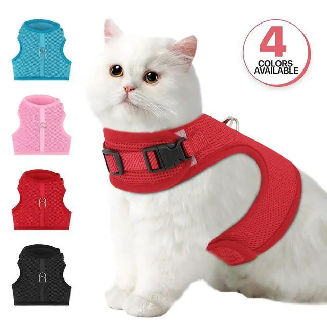 Alt view image 7 of 7 - Soft Cat Harness for Walking Escape Proof and Travel, Kitten Adjustable Breathable Vest Harness - Red, L