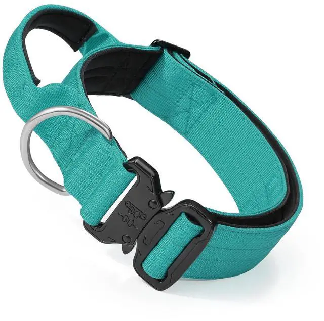 Main image of Tactical Dog Collar with Handle, 1.5 Inch Wide Heavy Duty Military Collar for Medium Large Dog Walking, Training, Running, Teal