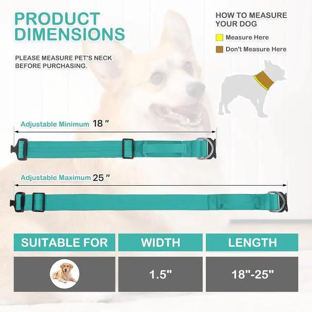 Alt view image 2 of 7 - Tactical Dog Collar with Handle, 1.5 Inch Wide Heavy Duty Military Collar for Medium Large Dog Walking, Training, Running, Teal