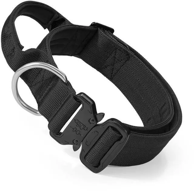 Main image of Tactical Dog Collar with Handle, 1.5 Inch Wide Heavy Duty Military Collar for Medium Large Dog Walking, Training, Running, Black