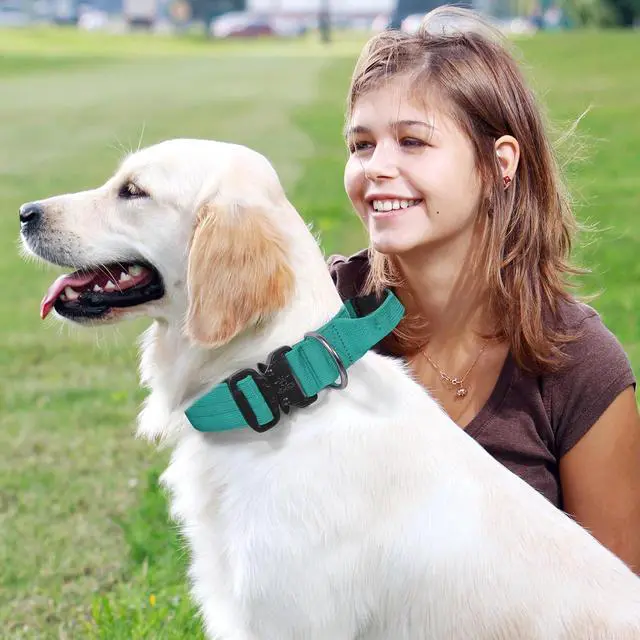 Alt view image 4 of 7 - Tactical Dog Collar with Handle, 1.5 Inch Wide Heavy Duty Military Collar for Medium Large Dog Walking, Training, Running, Teal
