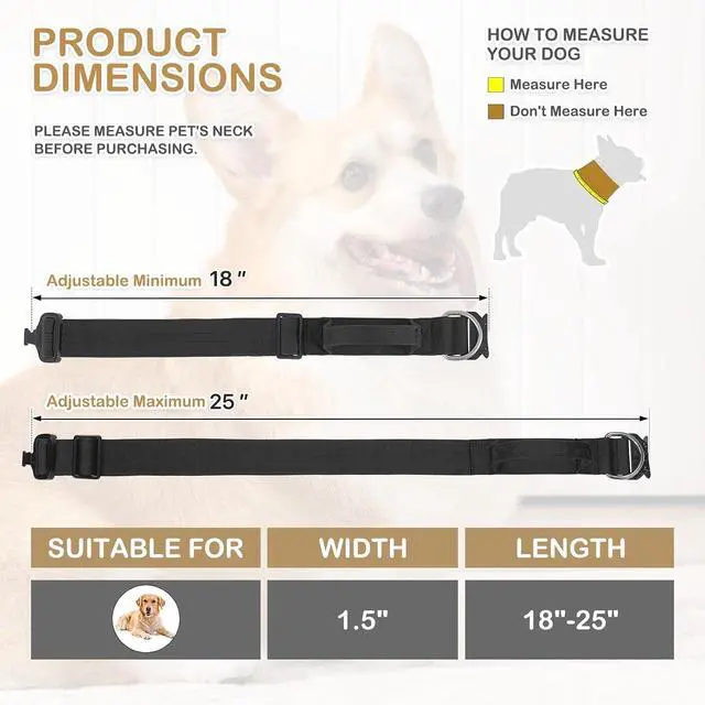 Alt view image 2 of 7 - Tactical Dog Collar with Handle, 1.5 Inch Wide Heavy Duty Military Collar for Medium Large Dog Walking, Training, Running, Black