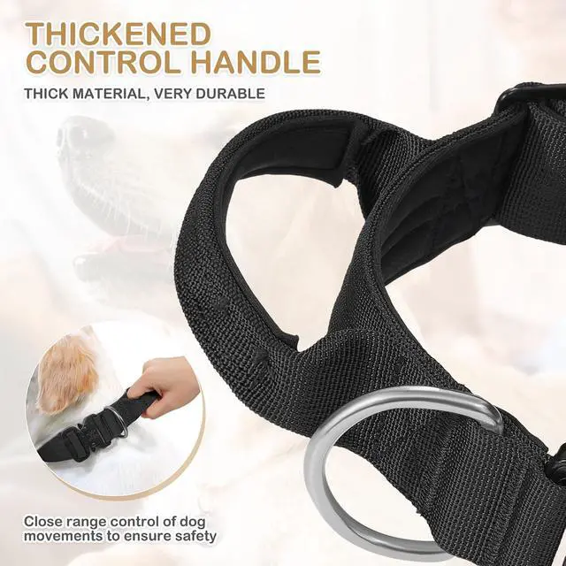 Alt view image 5 of 7 - Tactical Dog Collar with Handle, 1.5 Inch Wide Heavy Duty Military Collar for Medium Large Dog Walking, Training, Running, Black
