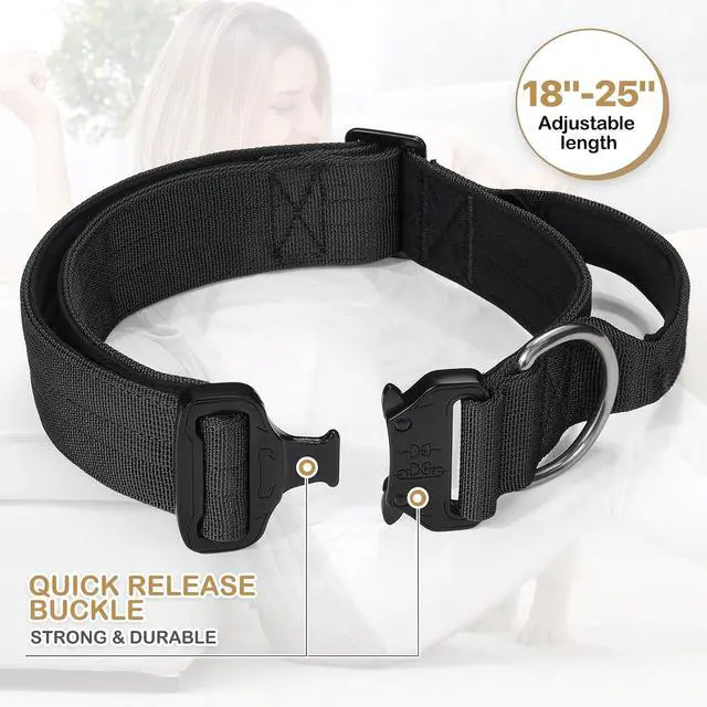 Alt view image 7 of 7 - Tactical Dog Collar with Handle, 1.5 Inch Wide Heavy Duty Military Collar for Medium Large Dog Walking, Training, Running, Black