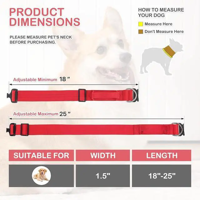 Alt view image 2 of 7 - Tactical Dog Collar with Handle, 1.5 Inch Wide Heavy Duty Military Collar for Medium Large Dog Walking, Training, Running, Red