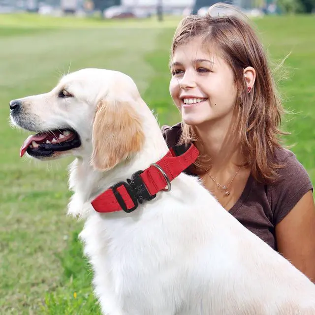 Alt view image 4 of 7 - Tactical Dog Collar with Handle, 1.5 Inch Wide Heavy Duty Military Collar for Medium Large Dog Walking, Training, Running, Red