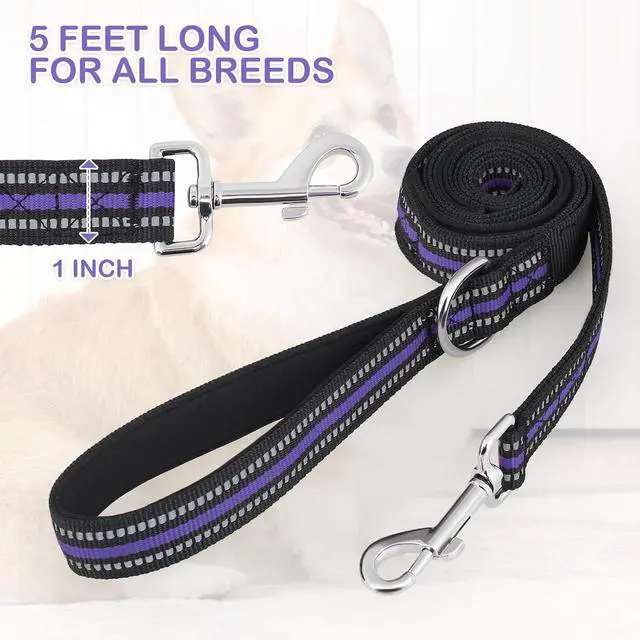 Alt view image 2 of 7 - 5 Feet Dog Leash Rope Heavy Duty Reflective Dog Leashes with 2 Comfortable Padded Traffic Handles for Walking and Training, Purple