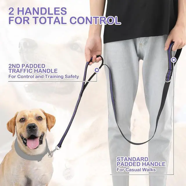 Alt view image 4 of 7 - 5 Feet Dog Leash Rope Heavy Duty Reflective Dog Leashes with 2 Comfortable Padded Traffic Handles for Walking and Training, Purple