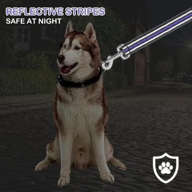 Alt view image 7 of 7 - 5 Feet Dog Leash Rope Heavy Duty Reflective Dog Leashes with 2 Comfortable Padded Traffic Handles for Walking and Training, Purple
