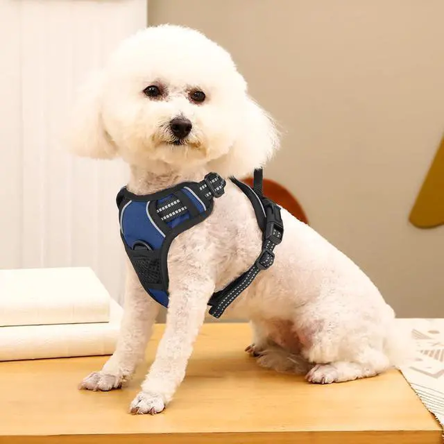 Alt view image 3 of 7 - Reflective Dog Harness, No Pull Vest Harness with Handle, Adjustable Soft Padded Pet Harness for Small Dogs, Navy Blue, S