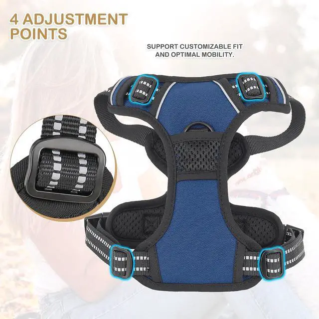 Alt view image 6 of 7 - Reflective Dog Harness, No Pull Vest Harness with Handle, Adjustable Soft Padded Pet Harness for Small Dogs, Navy Blue, S