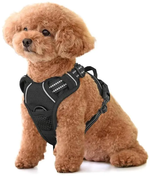 Main image of Reflective Dog Harness, No Pull Vest Harness with Handle, Adjustable Soft Padded Pet Harness for Small Dogs, Black, S