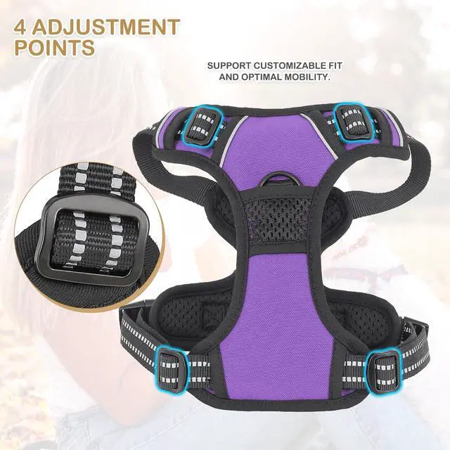 Alt view image 6 of 7 - Reflective Dog Harness, No Pull Vest Harness with Handle, Adjustable Soft Padded Pet Harness for Small Dogs, Purple, S