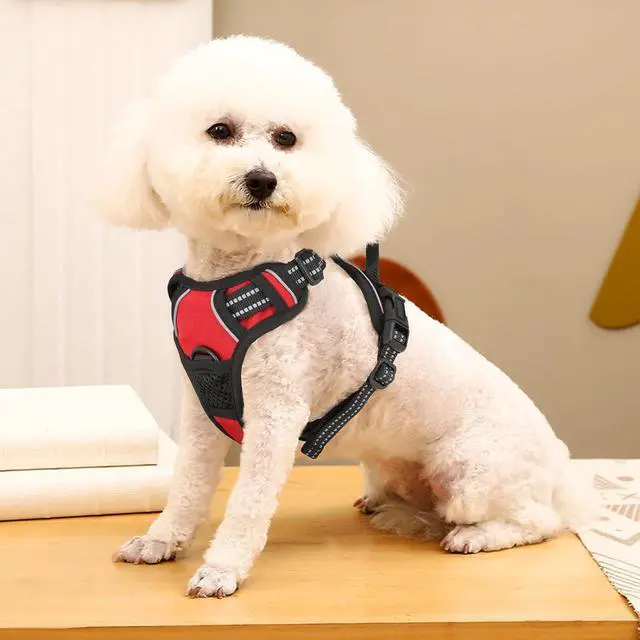 Alt view image 3 of 7 - Reflective Dog Harness, No Pull Vest Harness with Handle, Adjustable Soft Padded Pet Harness for Small Dogs, Red, S