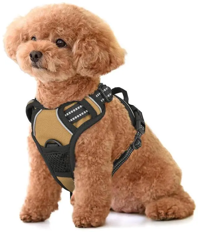 Main image of Reflective Dog Harness, No Pull Vest Harness with Handle, Adjustable Soft Padded Pet Harness for Small Dogs, Light Brown, S