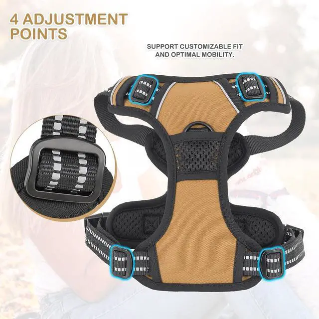 Alt view image 6 of 7 - Reflective Dog Harness, No Pull Vest Harness with Handle, Adjustable Soft Padded Pet Harness for Small Dogs, Light Brown, S