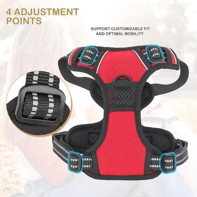 Alt view image 6 of 7 - Reflective Dog Harness, No Pull Vest Harness with Handle, Adjustable Soft Padded Pet Harness for Small Dogs, Red, S