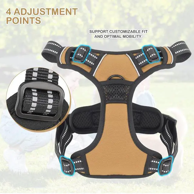 Alt view image 6 of 7 - Reflective Dog Harness, No Pull Vest Harness with Handle, Adjustable Soft Padded Pet Harness for Medium Dogs, Light Brown, M