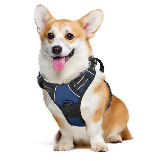 Main image of Reflective Dog Harness, No Pull Vest Harness with Handle, Adjustable Soft Padded Pet Harness for Medium Dogs, Navy Blue, M