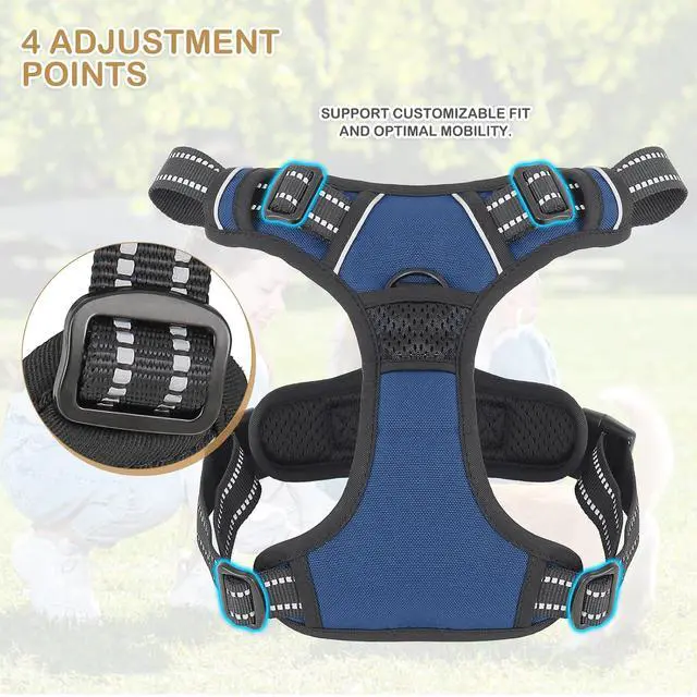 Alt view image 6 of 7 - Reflective Dog Harness, No Pull Vest Harness with Handle, Adjustable Soft Padded Pet Harness for Medium Dogs, Navy Blue, M