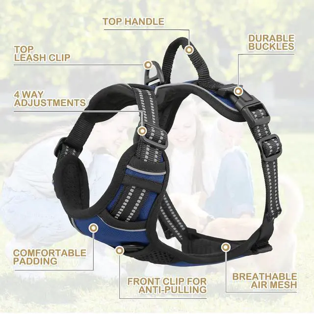 Alt view image 5 of 7 - Reflective Dog Harness, No Pull Vest Harness with Handle, Adjustable Soft Padded Pet Harness for Medium Dogs, Navy Blue, M