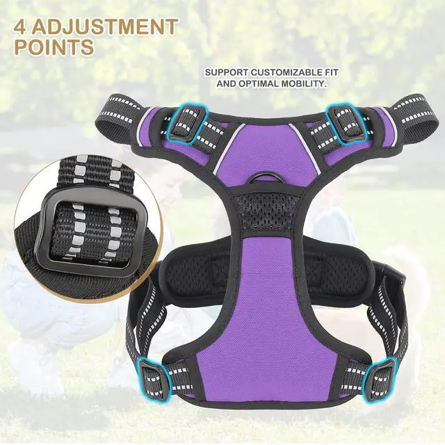 Alt view image 6 of 7 - Reflective Dog Harness, No Pull Vest Harness with Handle, Adjustable Soft Padded Pet Harness for Medium Dogs, Purple, M