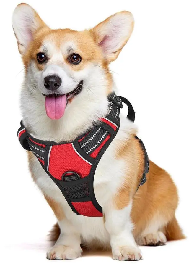 Main image of Reflective Dog Harness, No Pull Vest Harness with Handle, Adjustable Soft Padded Pet Harness for Medium Dogs, Red, M