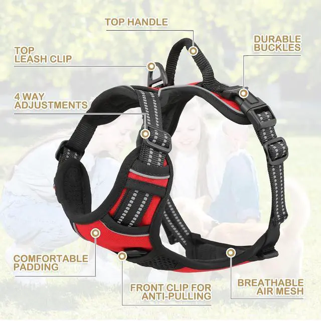 Alt view image 5 of 7 - Reflective Dog Harness, No Pull Vest Harness with Handle, Adjustable Soft Padded Pet Harness for Medium Dogs, Red, M
