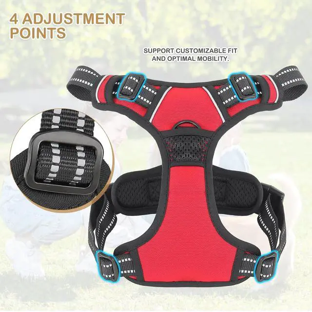 Alt view image 6 of 7 - Reflective Dog Harness, No Pull Vest Harness with Handle, Adjustable Soft Padded Pet Harness for Medium Dogs, Red, M