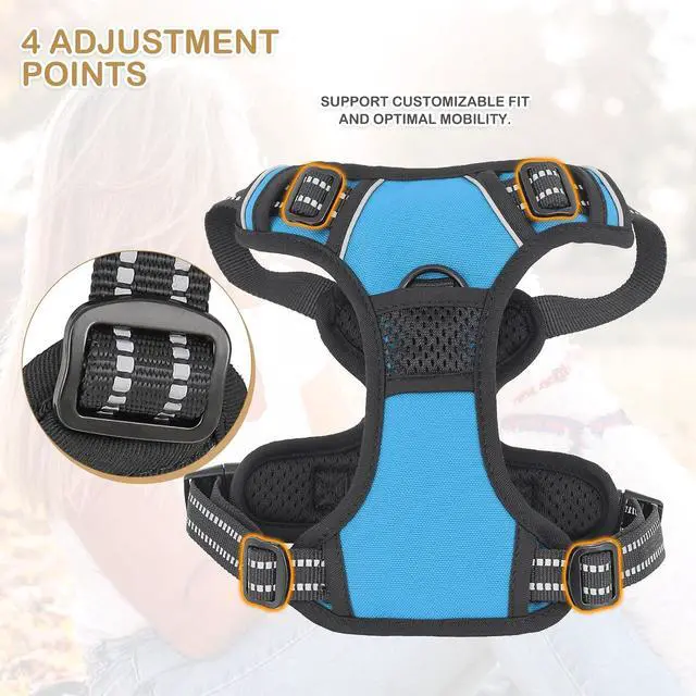 Alt view image 6 of 7 - Reflective Dog Harness, No Pull Vest Harness with Handle, Adjustable Soft Padded Pet Harness for Small Dogs, Sky Blue, S
