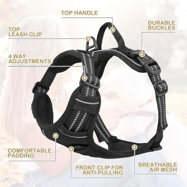 Alt view image 5 of 7 - Reflective Dog Harness, No Pull Vest Harness with Handle, Adjustable Soft Padded Pet Harness for Small Dogs, Black, S