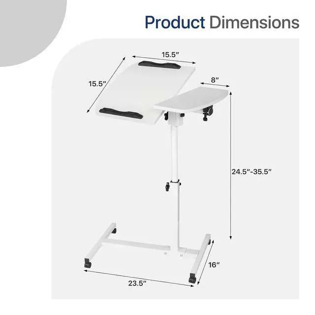 Alt view image 3 of 7 - Portable Laptop Table Cart, 360° Rotatable Panel, Adjustable Height 24.5"-35.5" Rolling Standing Computer Desk with Locking Casters for Home Office, Black