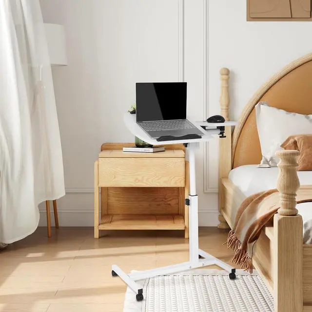 Alt view image 2 of 7 - Portable Laptop Table Cart, 360° Rotatable Panel, Adjustable Height 24.5"-35.5" Rolling Standing Computer Desk with Locking Casters for Home Office, Black