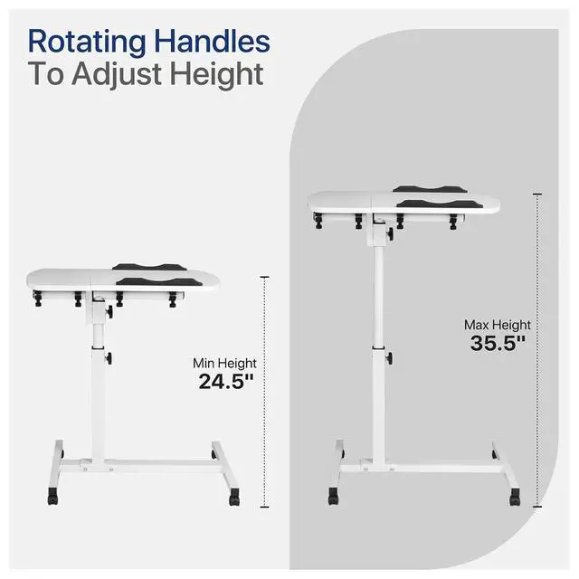 Alt view image 4 of 7 - Portable Laptop Table Cart, 360° Rotatable Panel, Adjustable Height 24.5"-35.5" Rolling Standing Computer Desk with Locking Casters for Home Office, Black
