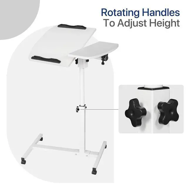 Alt view image 5 of 7 - Portable Laptop Table Cart, 360° Rotatable Panel, Adjustable Height 24.5"-35.5" Rolling Standing Computer Desk with Locking Casters for Home Office, Black