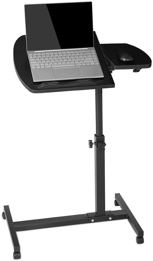 Main image of Portable Laptop Table Cart, 360° Rotatable Panel, Adjustable Height 24.5"-35.5" Rolling Standing Computer Desk with Locking Casters for Home Office, White