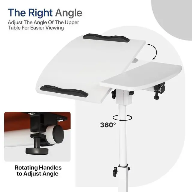 Alt view image 6 of 7 - Portable Laptop Table Cart, 360° Rotatable Panel, Adjustable Height 24.5"-35.5" Rolling Standing Computer Desk with Locking Casters for Home Office, Black