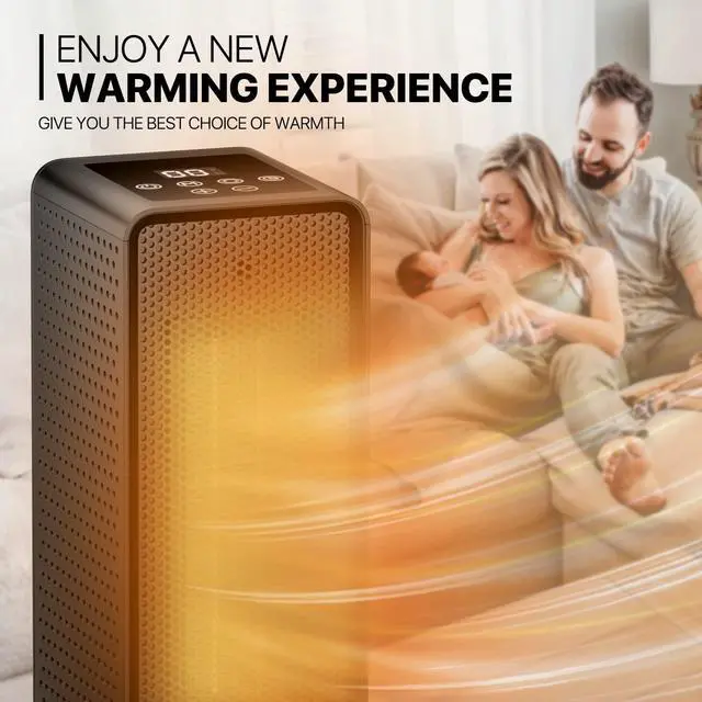 Alt view image 5 of 7 - mollie Electric Space Heater with 90° Oscillation, PTC Fast Heating Room Small Heater with 12H Timer, Tip-Over & Overheat Protection, Portable Quiet Heater for Home Office, Button Control, Black