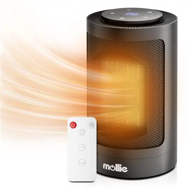 Main image of Portable Electric Space Heater, Personal Rapid Heating PTC Heater for Office Bedroom Living Room, 8h Timer Small Heater with Tip-Over and Overheat Protection, Remote & Button Control, Black