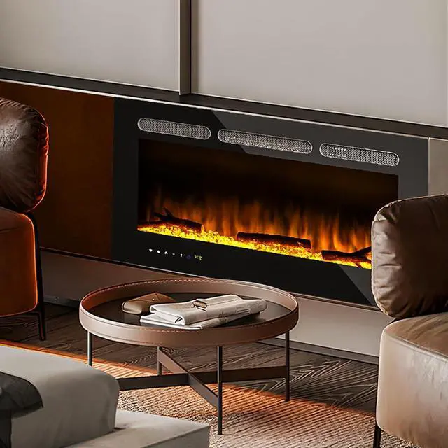 Alt view image 3 of 7 - 36" Electric Fireplace Heater, Realistic Flame, Adjustable 8 Flame Colors, Ideal for Home & Office Decor, 1400W, Compact Design with Temperature Regulation